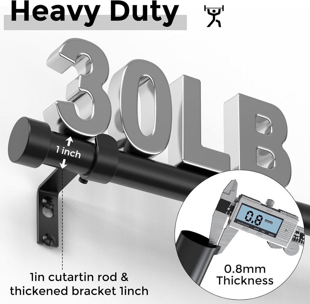 Curtain Rods for Windows (4-7 Feet),Black 1'' Diameter Drapery Rods with End Cap Style Design,Modern
