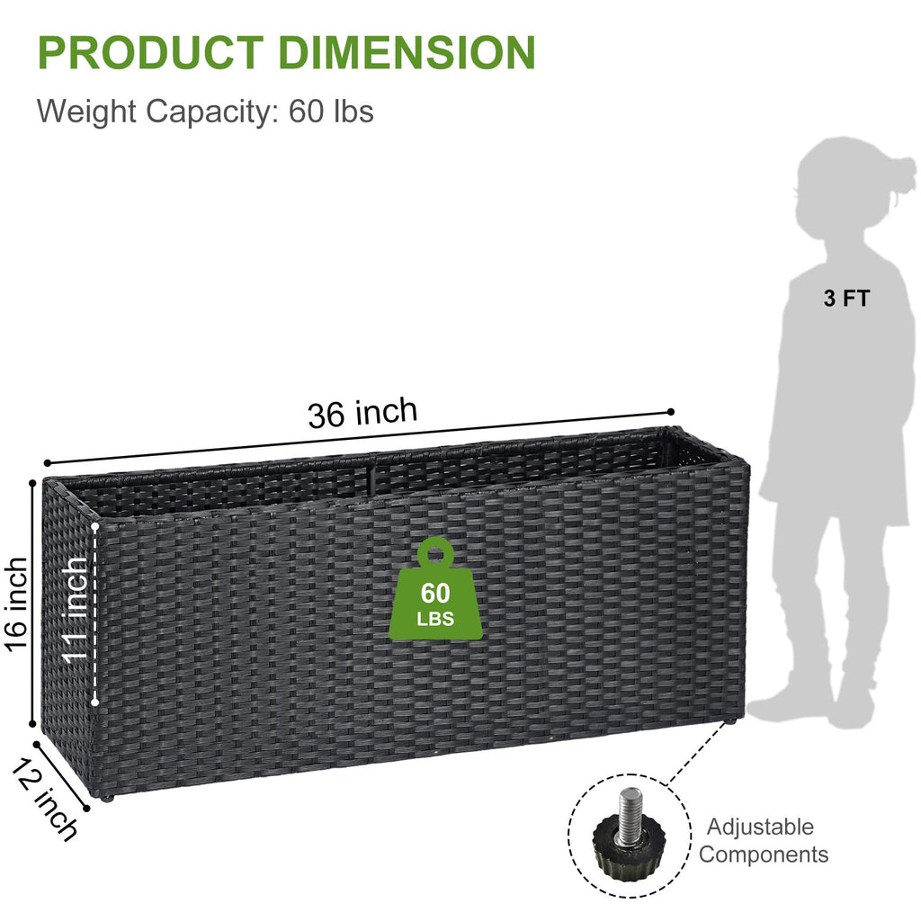 Large Rectangular Block Planter Box Handmade Wicker Tall Planters for Outdoor Plants with Removable Liners Modern