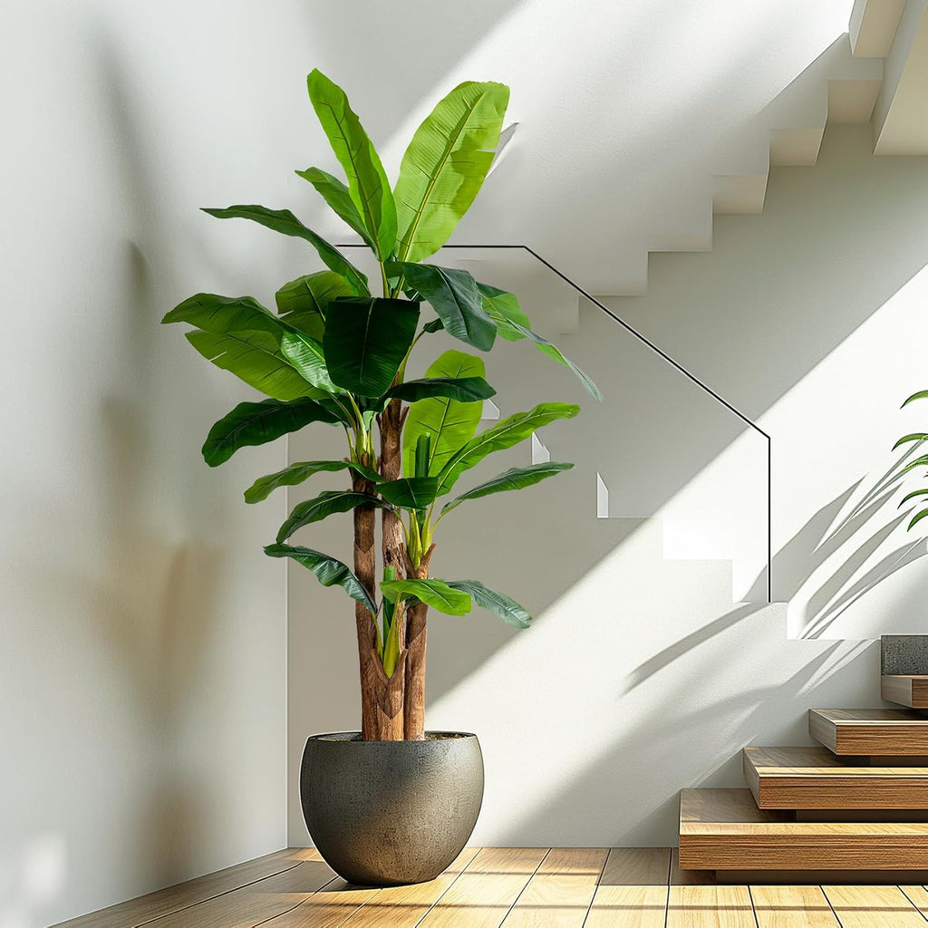 8.2FT Artificial Banana Tree, Lifelike Fake Banana Leaf Tropical Silk Tree, Easy Assembly Faux Floor Plant with
