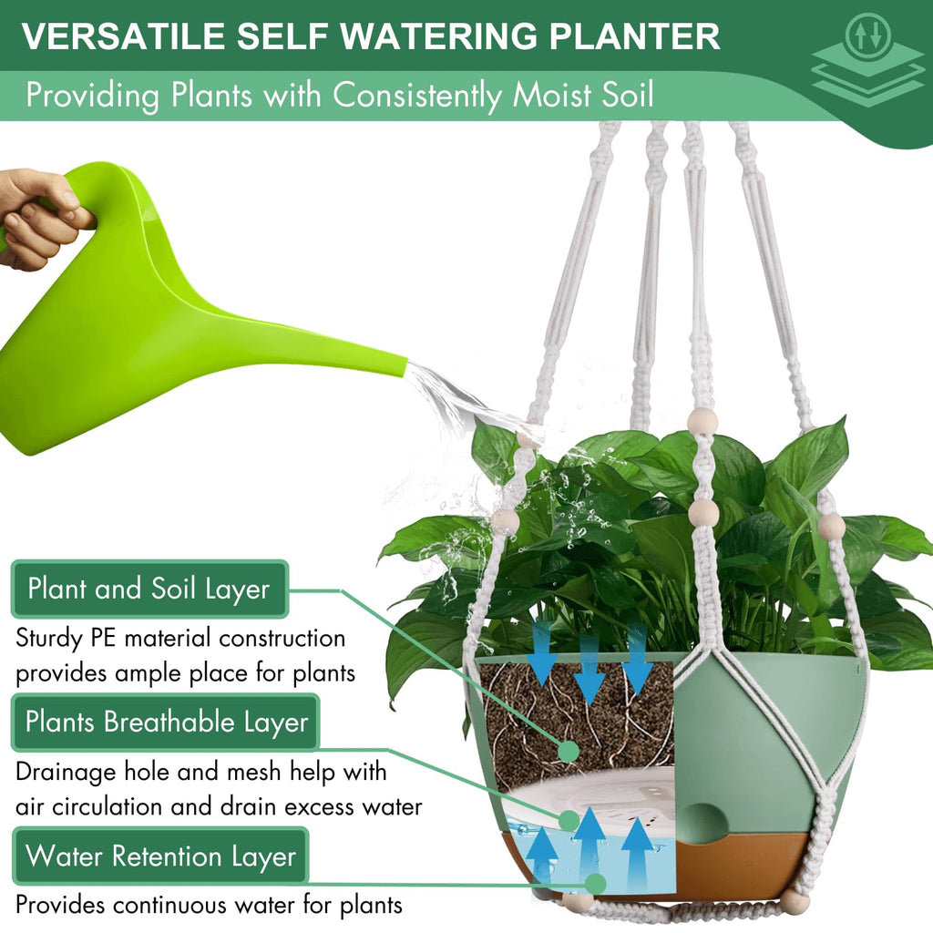 8 Inch Macrame Self Watering Hanging Planters for Indoor/Outdoor
