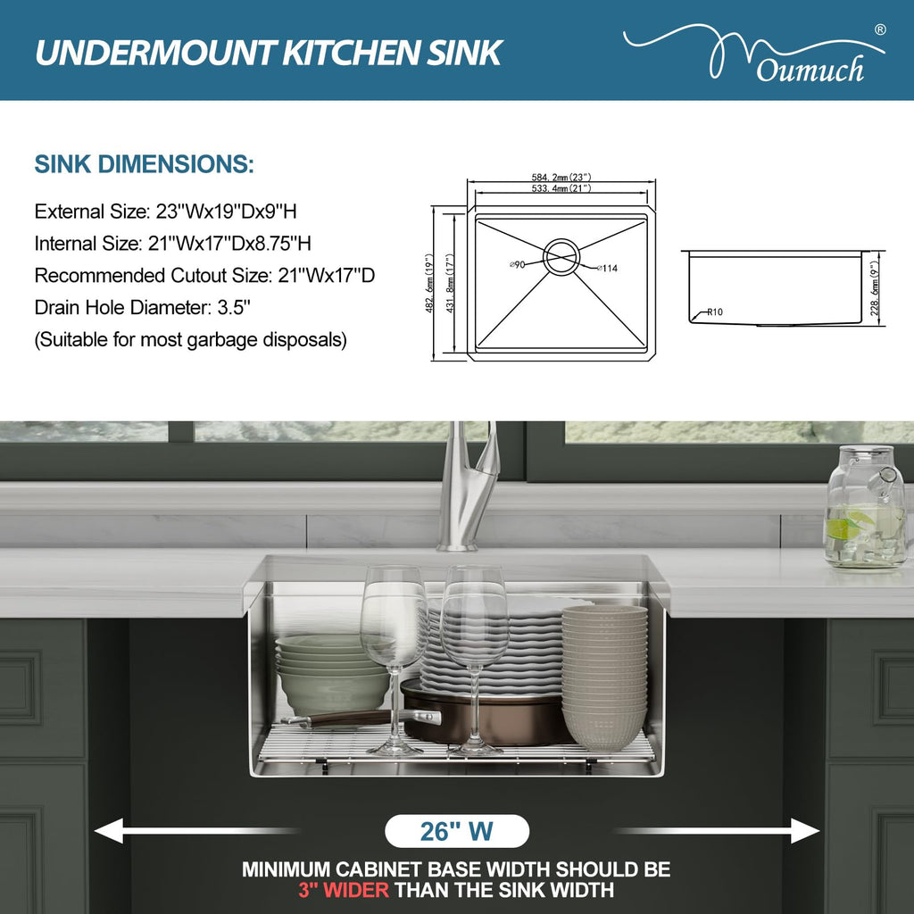 23 inch Undermount Sink Stainless Steel Handmade