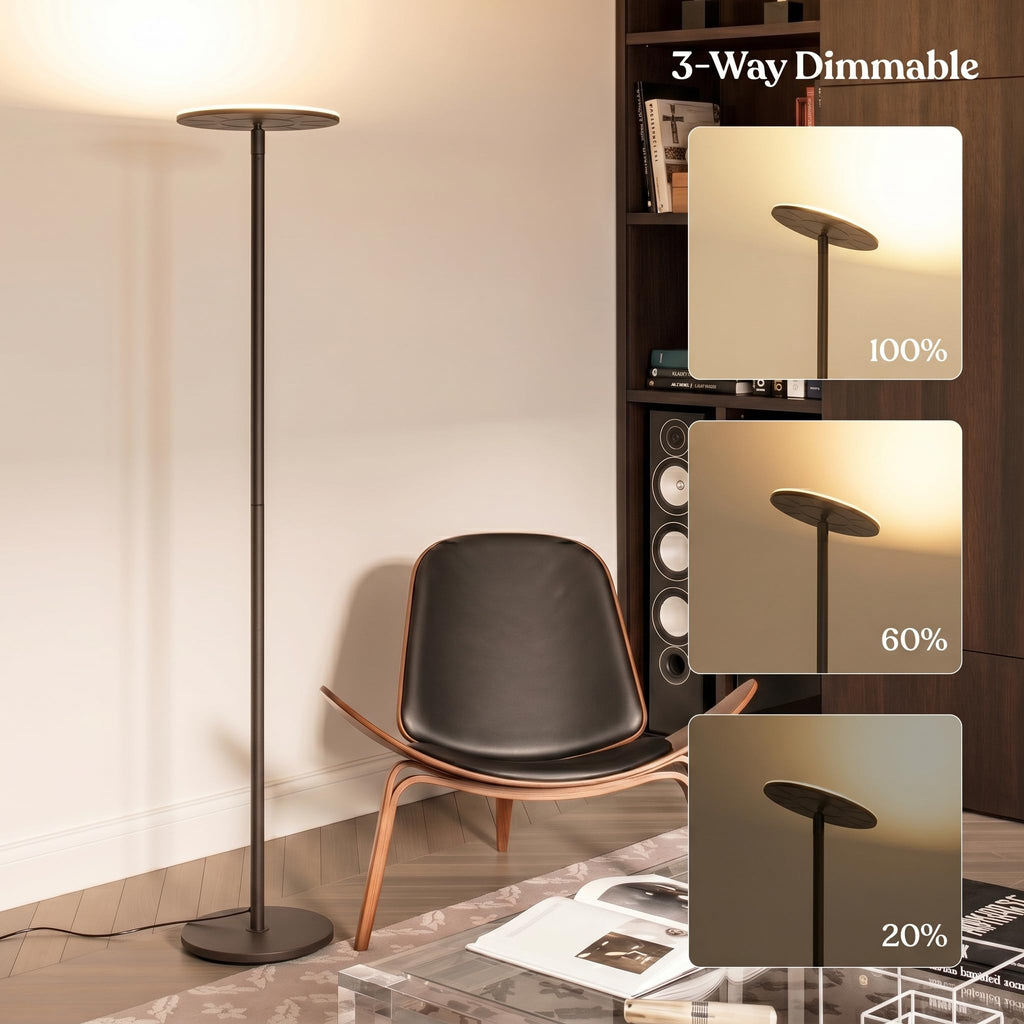 Sky LED Floor lamp, Torchiere Super Bright Floor Lamp Decor & Office - Dimmable, Tall Standing Lamp with Warm Light &