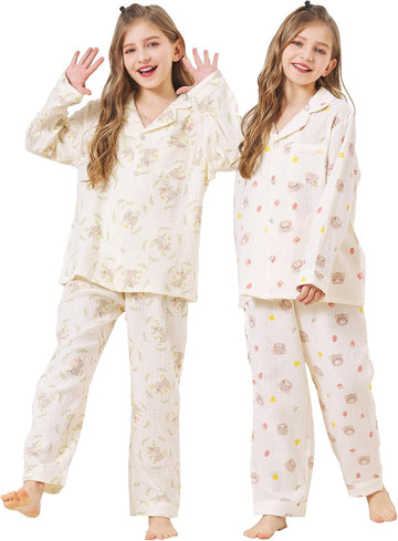 Girls 2 Pack 100% Muslin Cotton Pajama Set Button Down Pjs 2T