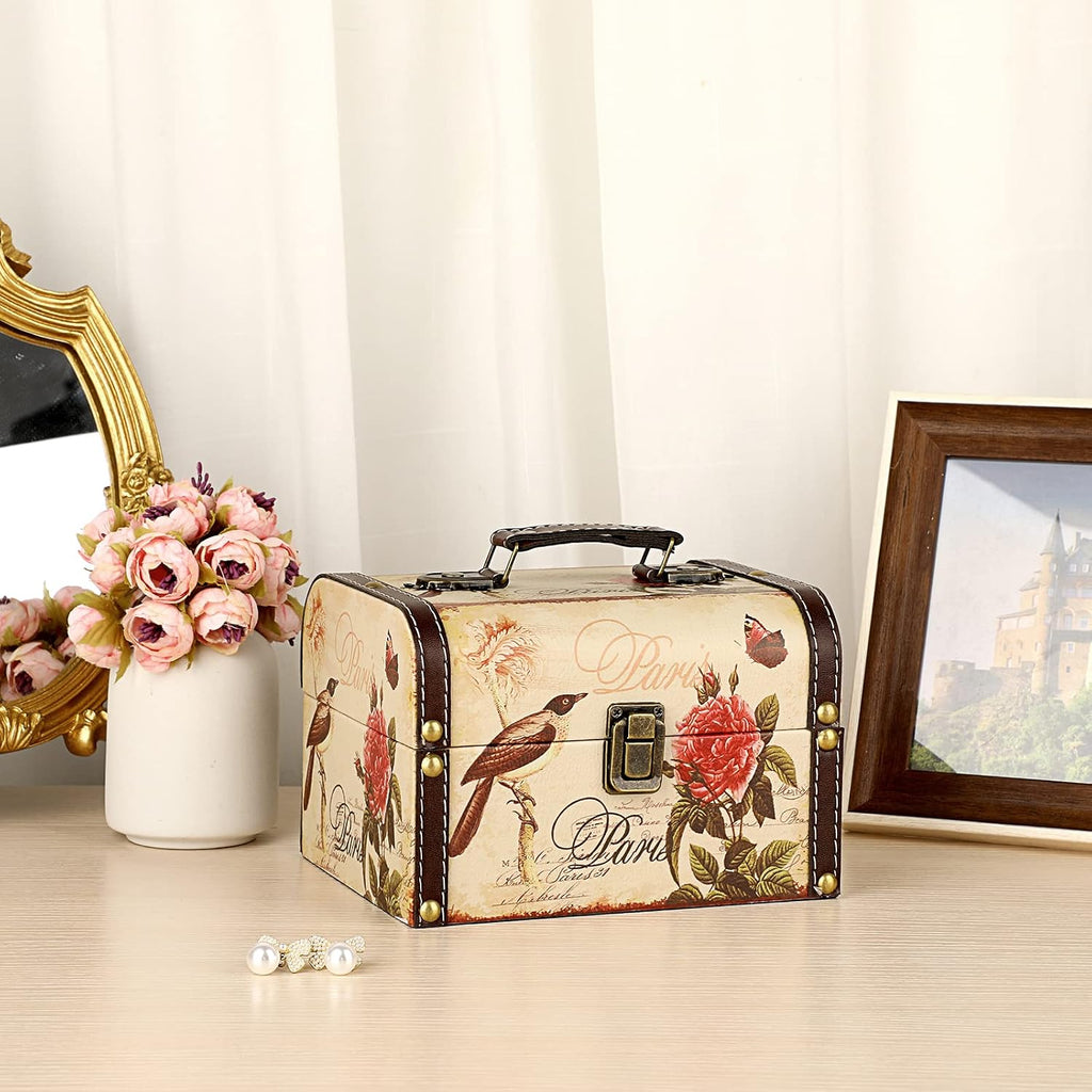 Decorative Treasure Chest Box, Wooden + PU Leather Storage Box for Jewelry Trinkets, Keepsakes box for Girls Women