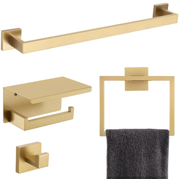Brushed Gold Bathroom Towel Bar Holder Sets Premium Stainless Steel 4-Piece Bathroom Hardware Set Wall Mounted