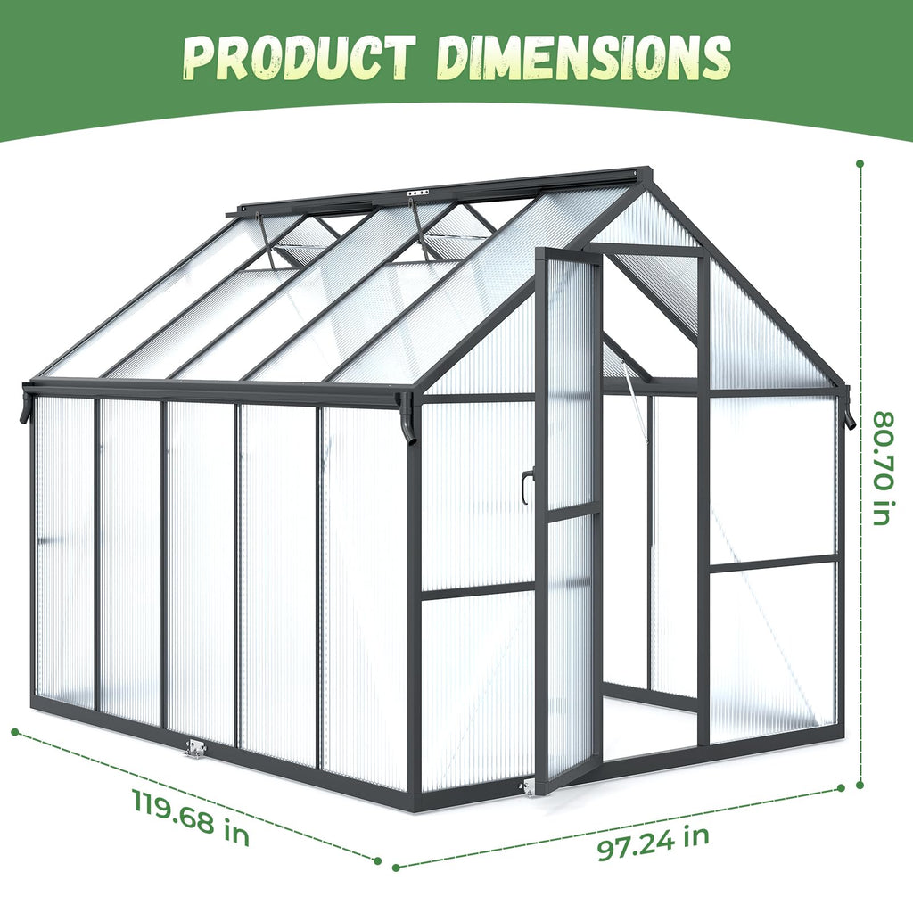 8x10FT Galvanized Steel Greenhouse, Walk-in Green House for Outdoor