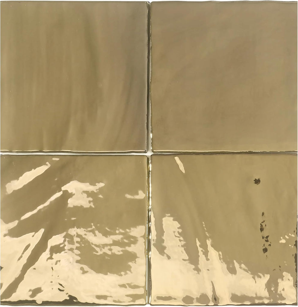 6x6 Glossy Gold Ceramic Wall Tile, Handmade Look Square Tile Backsplash, Bathroom, Shower, Fireplace & Accent Wall (1
