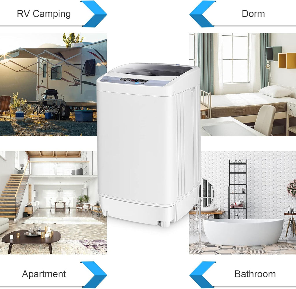 Portable Washing Machine, 12 Lbs Capacity Full-automatic Washer with 10 Wash Programs, LED Display, 8 Water Levels