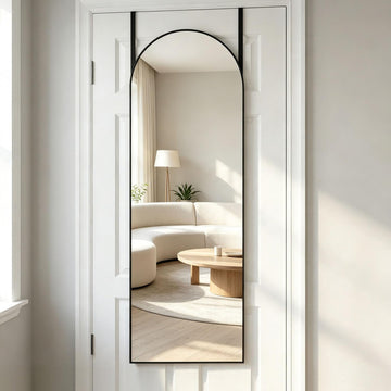 48" x 14" Arched Over The Door Mirror, Black Full Length Hanging Mirror