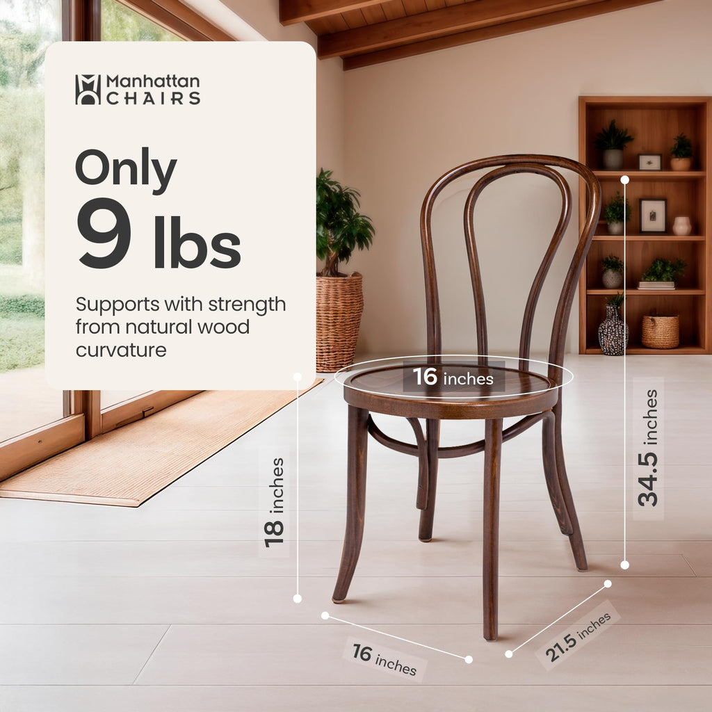 1018 Hairpin Bentwood Dining Chairs Set of 2 | Natural Handcrafted Wood Frame, Rustic Indoor Furniture | Wooden Chair