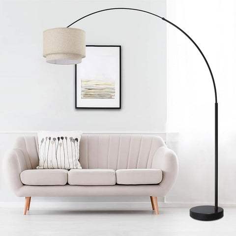 Modern Arcing Floor Lamp - Tall Stand Up Arching Drum Shade - Large Contemporary Floor Lamps and Bed