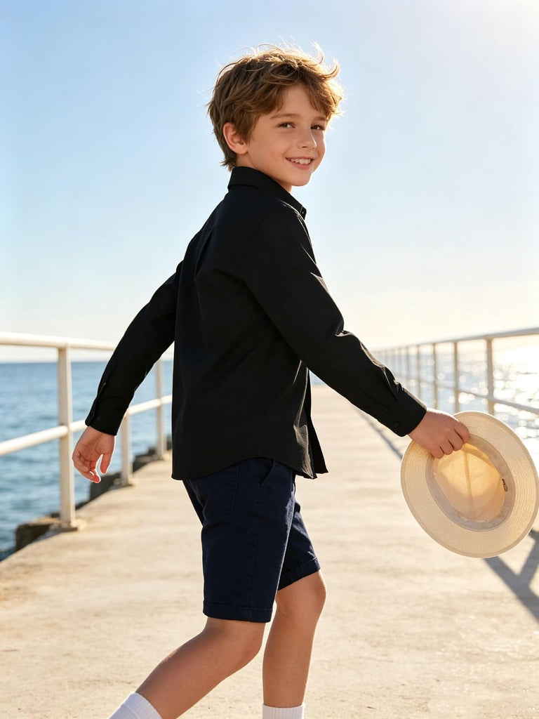 Boys' Dress Shirts Toddle Boy Long Sleeve Uniform Shirt for Kids