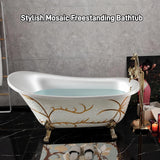 54" Edeyeu Freestanding Bathtub - Solid Surface Soaking Tub With Gold Clawfoot Elegance, Designer Free Standing