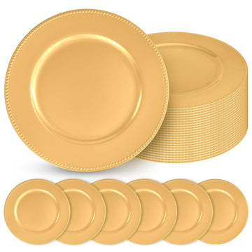 24 Pcs Gold Charger Plates with Beaded 13 Inch Plastic Charger Plates for Dinner Plate, Gold Chargers for Table
