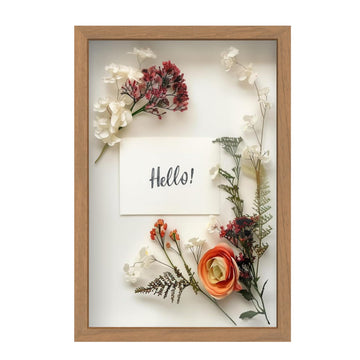 12" x 18" Golden Oak Wooden Shadow Box Frame - Soft Felt Back, Tempered Glass, and Included Elegant White Ball Push