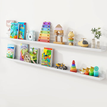Oak Picture Ledge Shelf, 72 Inch Floating Shelves Set of 2, Solid Oak Wood Wall Shelves with Lip, Wall Decor Storage
