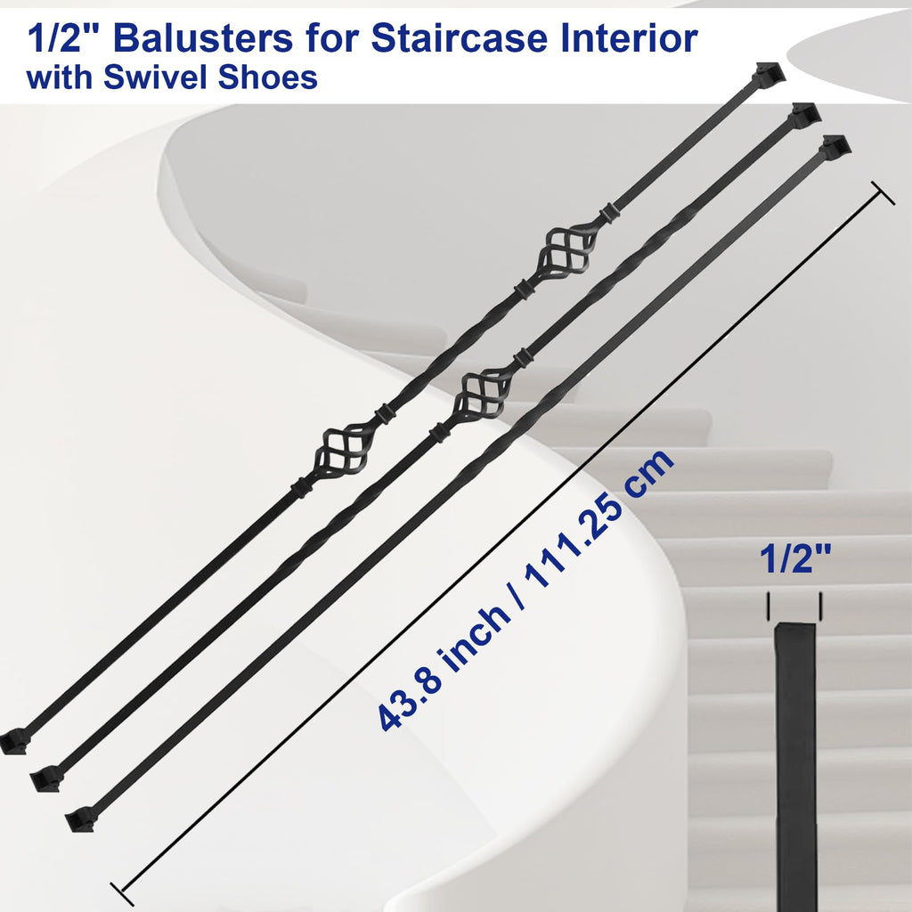 9-Pack Iron Balusters Hollow Decorative Wrought Iron Stair Spindles