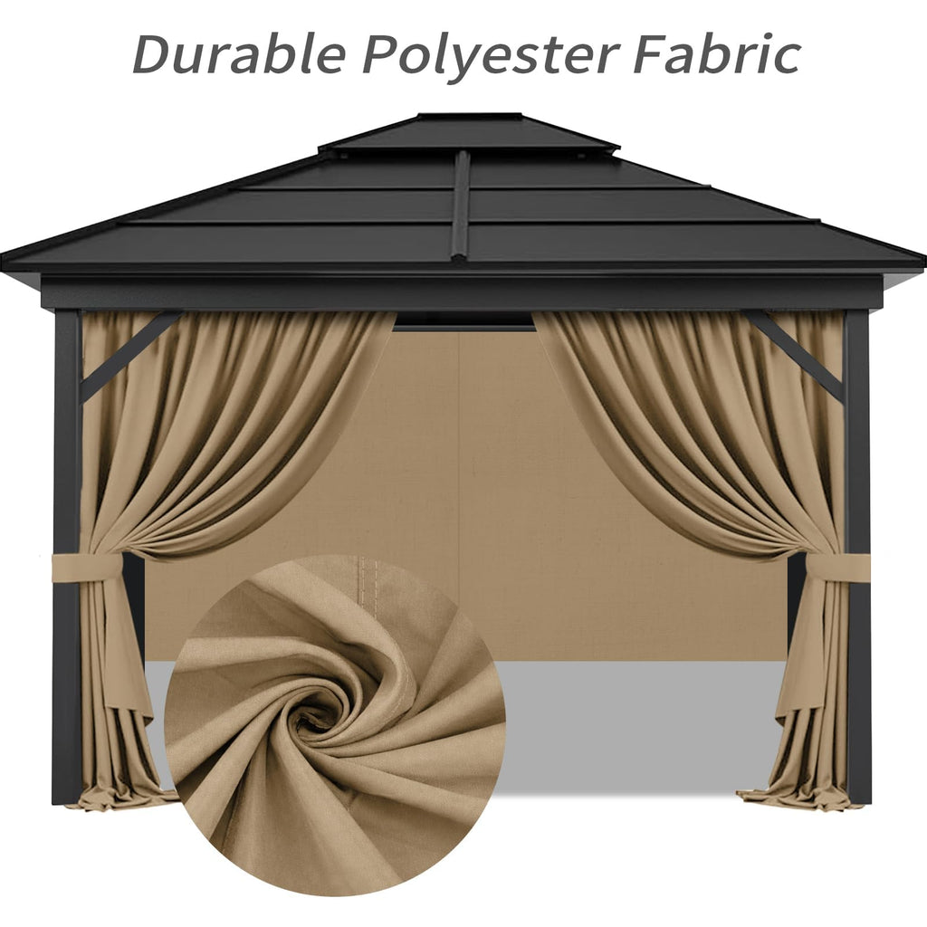 10 x 12 Ft Gazebo Curtains, 4 Panels with Zippers, Khaki