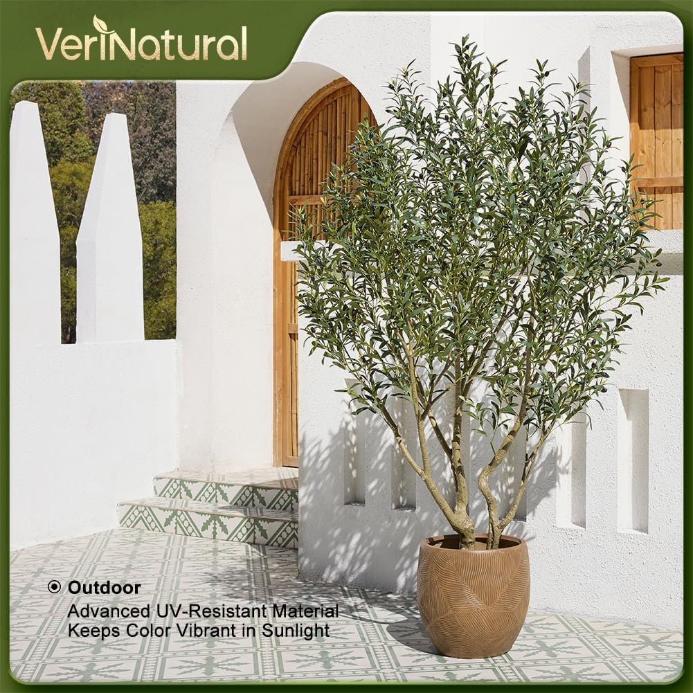 Olive Tree Artificial Indoor 8ft - Large Fake Plants - Realistic Faux Olive Tree in Pot - Tall Artificial Plants