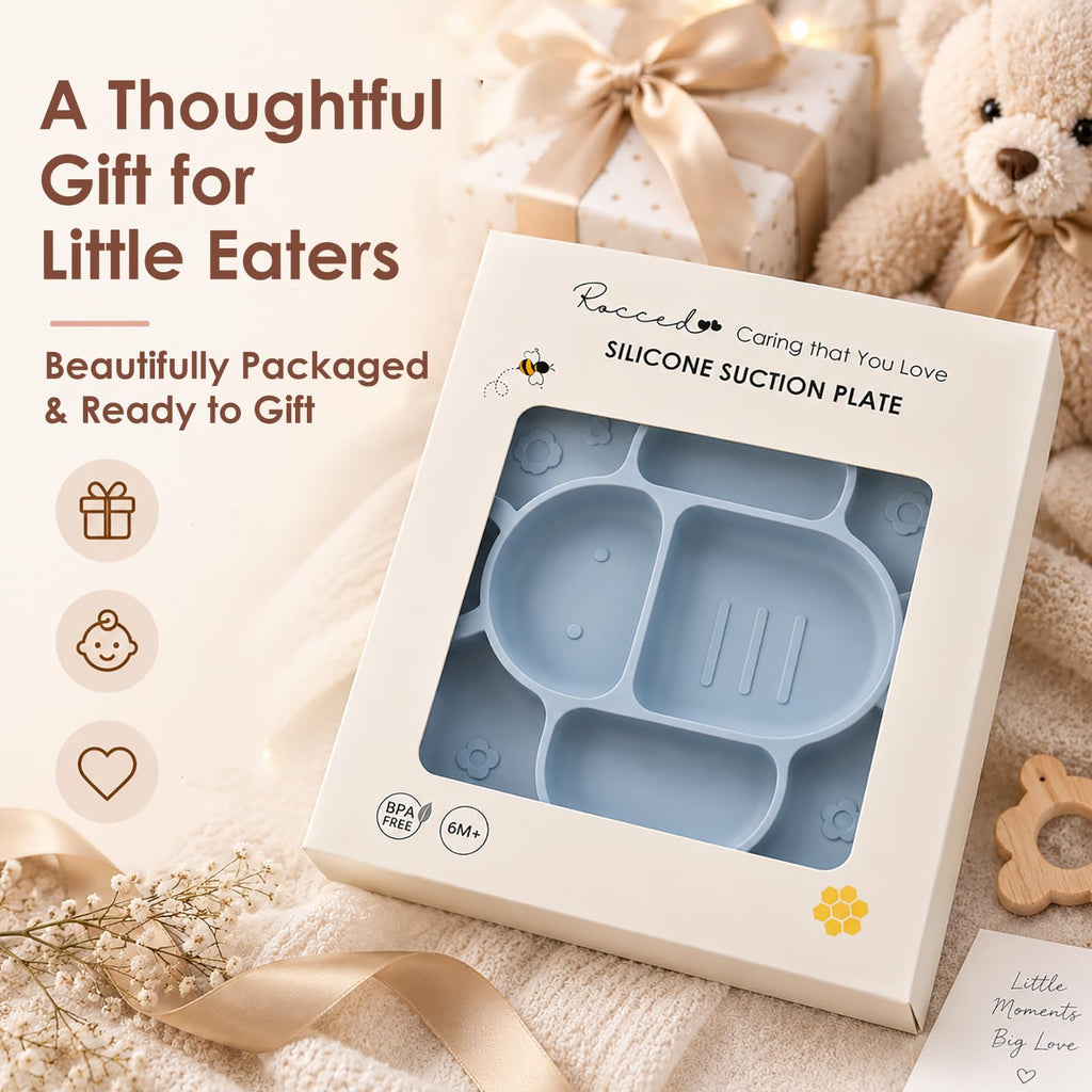 Suction Plates for Baby Placemat Spoon Fork Set for Toddlers, Silicone Baby Plates with Suction Baby Dishes for Kids