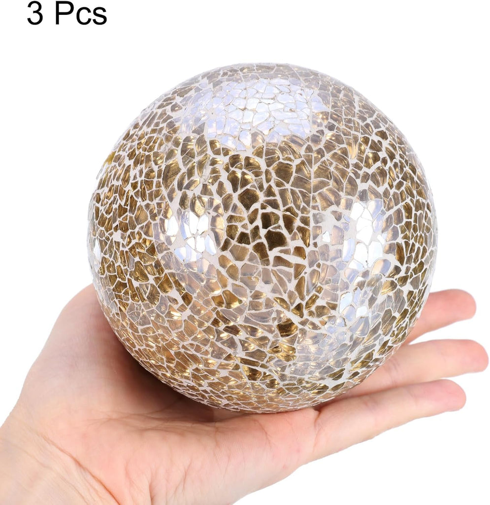 4" Decorative Balls, Mosaic Glass Balls, Decorative Table Sphere Orbs, Centerpiece Balls for Decorating Bowls - Set of 3