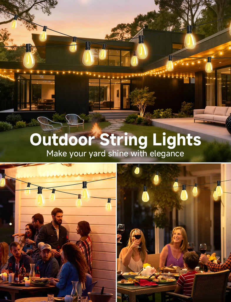 LED Outdoor String Lights with Remote Waterproof Patio Lights with Shatterproof S11 Bulbs, Dimmable Outside