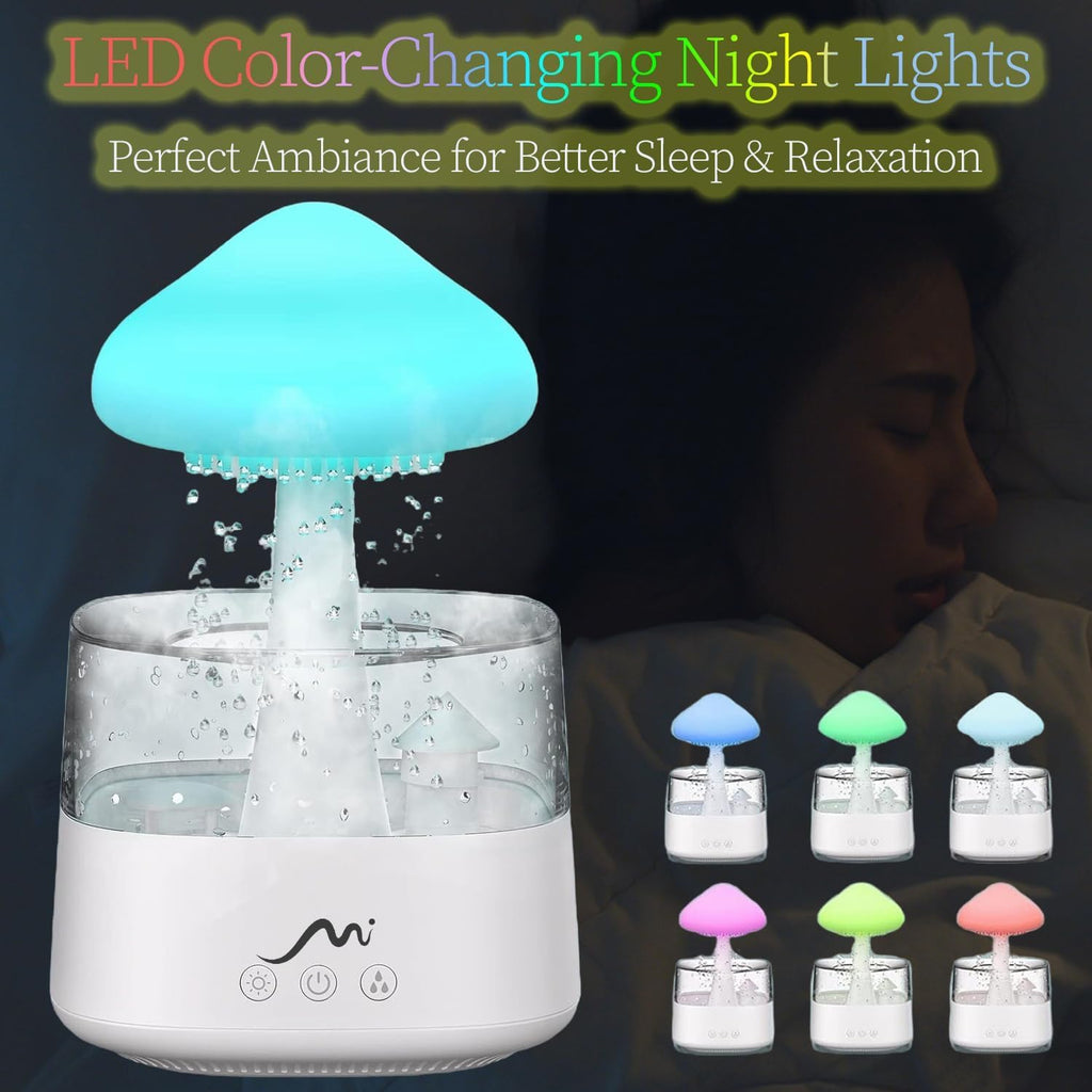 Rain Cloud Humidifier with Remote Control, Built-in Sound Speaker, Aromatherapy Water Drip Diffuser, LED Night Light