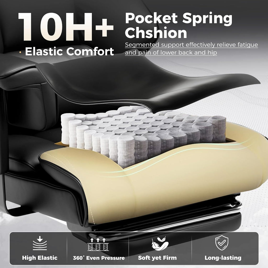 Big and Tall Gaming Chair 400lbs Heavy Duty Office Chair with Foot Rest & Ergonomic Pocket Spring Cushion, High Back
