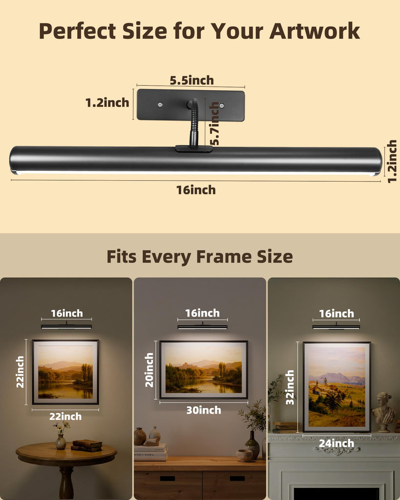 16in Picture Lights for Wall, 6000mAh Rechargeable Art Lights