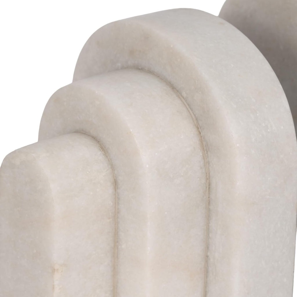 White Marble Bookends - Decorative Stone Book Holders for Shelves, Desks & Tables - Modern Home & Office Shelf