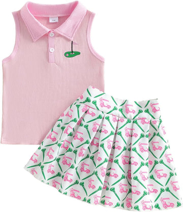 Toddler Baby Girl Summer Clothes Ribbed Knit Tops Mini Skirts Set