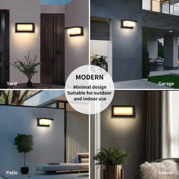 LED 18W Minimalist Horizontal Rectangular Outdoor Wall Sconce Light, Black, Warm White, IP64 Waterproof, Patio, 10.24