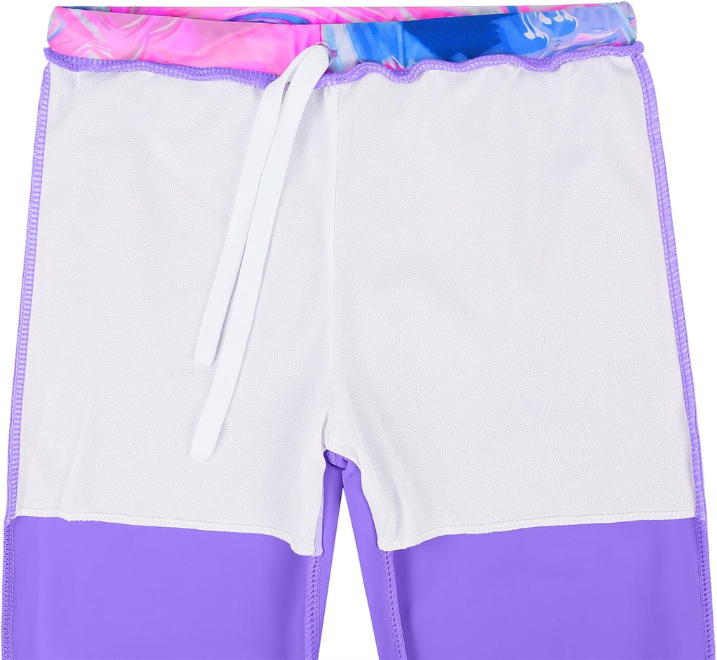 Girls Piece Long Sleeve Rash Guard Swimsuit Skirted Pants UPF 50+
