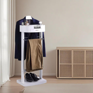 Wood Valet Stand with Drawers, White Men's Valet Stand with Sturdy Base, Suit Valet Stand, Load Capacity 50kg