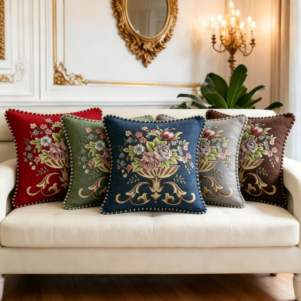2 Pcs Gray Chenille Vintage Embroidered Throw Pillow Covers 18x18in, Grey Tassel Vintage Pattern Pillow Covers, Floral