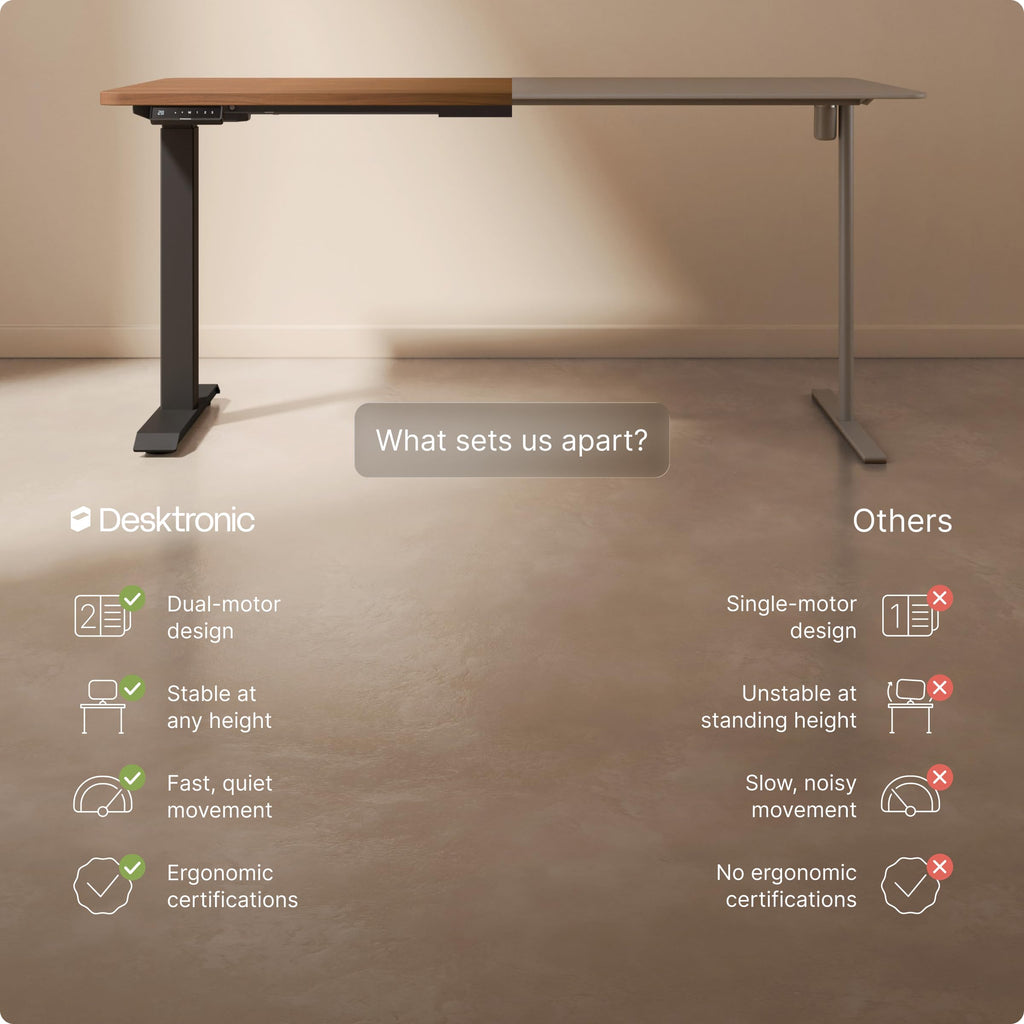 HomeOne Standing Desk 48x24 - Ergonomic Sit Stand Home Office Desk, Made in Europe, Electric Dual Motor Height