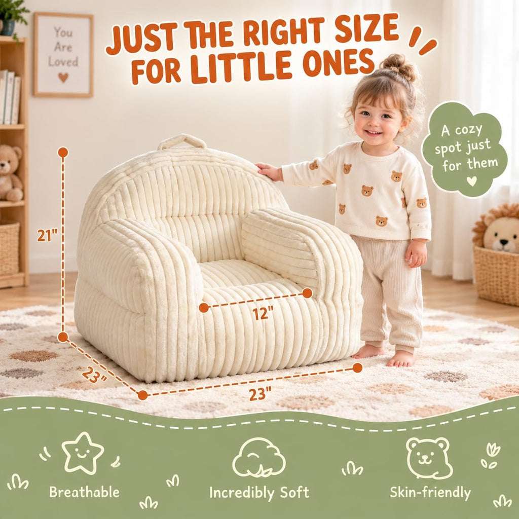 Kids Sofa Chair, Comfy Bean Bag Chair with Armrests, Ages 3 and Up, Beige