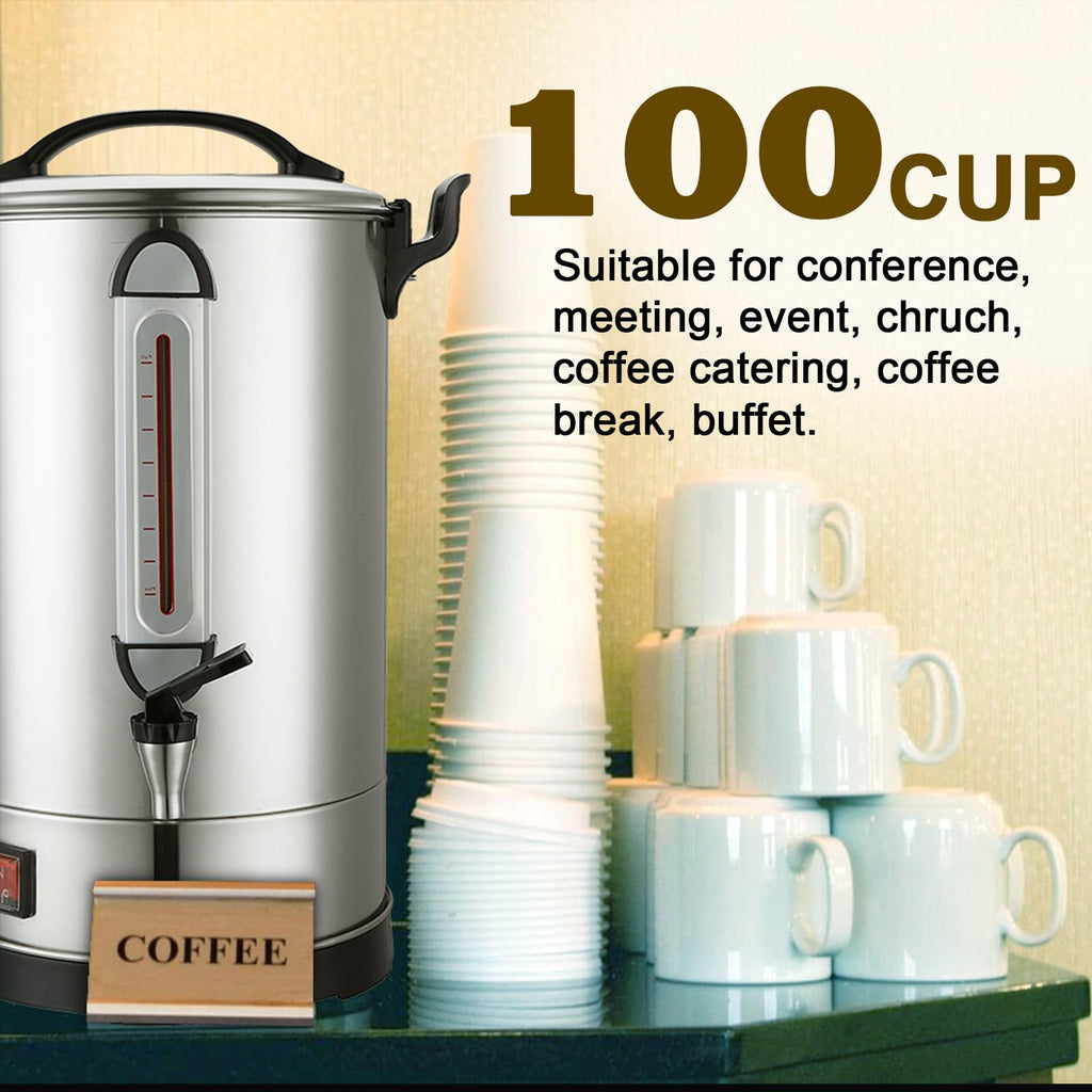 Commercial Coffee Maker 100 Cup Large Coffee Urn 4 Gallon 16L Industrial Coffee Dispenser 1300W Quick Brew Dual Wall