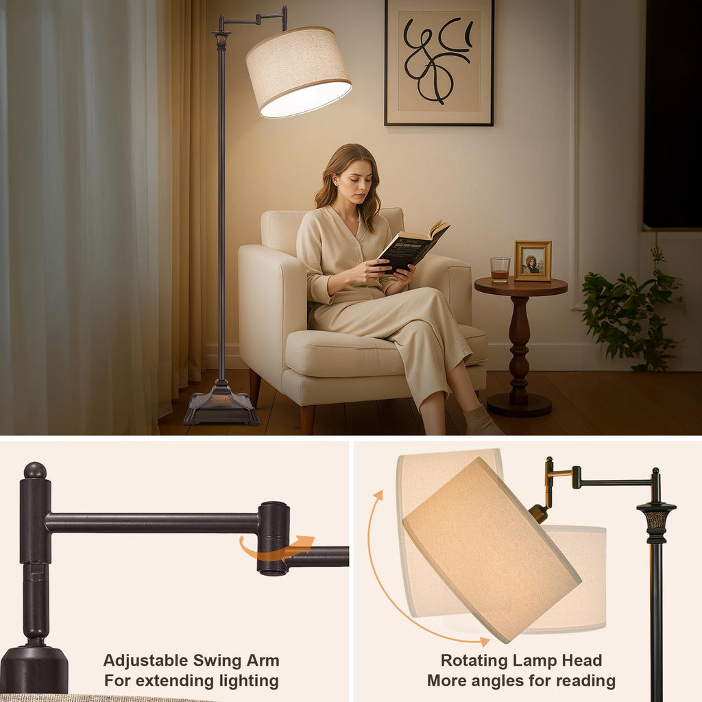 68" Tall Swing Arm Floor Lamp with Remote Bedroom