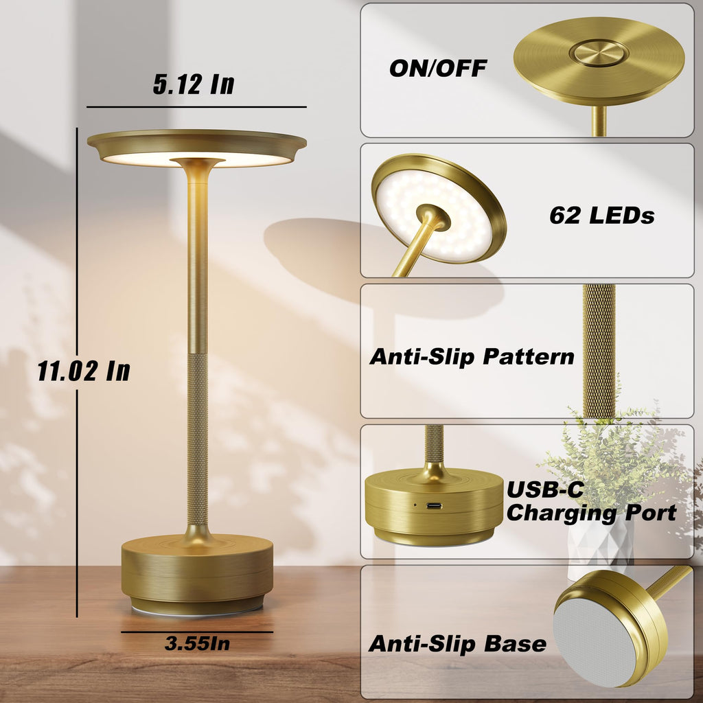 2 Pack Rechargeable Cordless Table Lamp, 5000mAh Battery Table Light