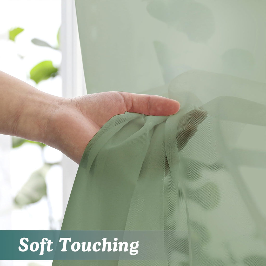 Extra Long Sage Green Sheer Curtains 144 inch 2 Panels, Translucent Backdrop Window Scarf Drapes for Canopy