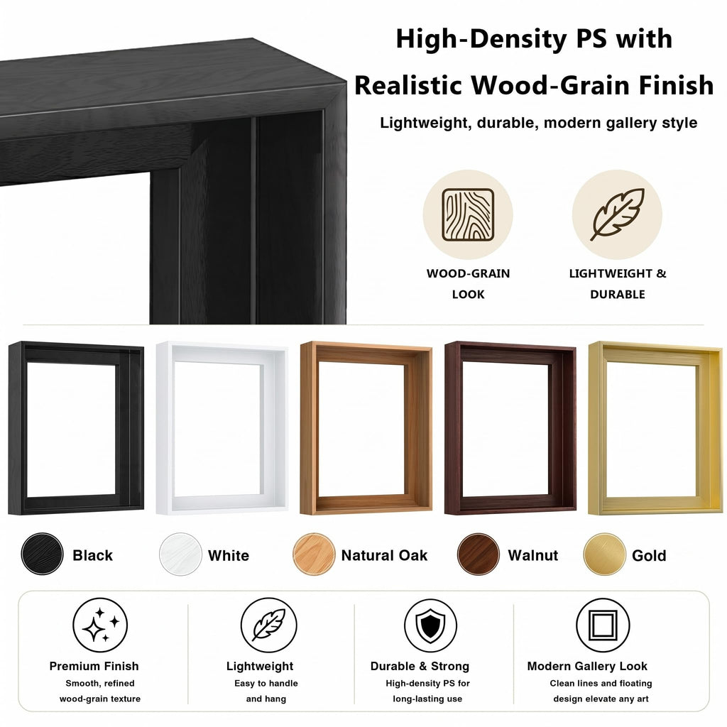 Canvas Floater Frame for Finished Canvas Art, 1.25" Deep Floating Shadow Gap Design, Floating Frame for Canvas Art