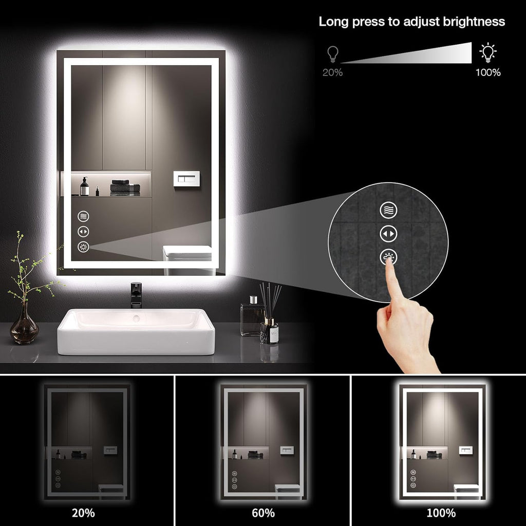 24X32 LED Bathroom Mirror with Lights, Anti-Fog, Dimmable, Backlit + Front Lit, Lighted Bathroom Vanity Mirror for
