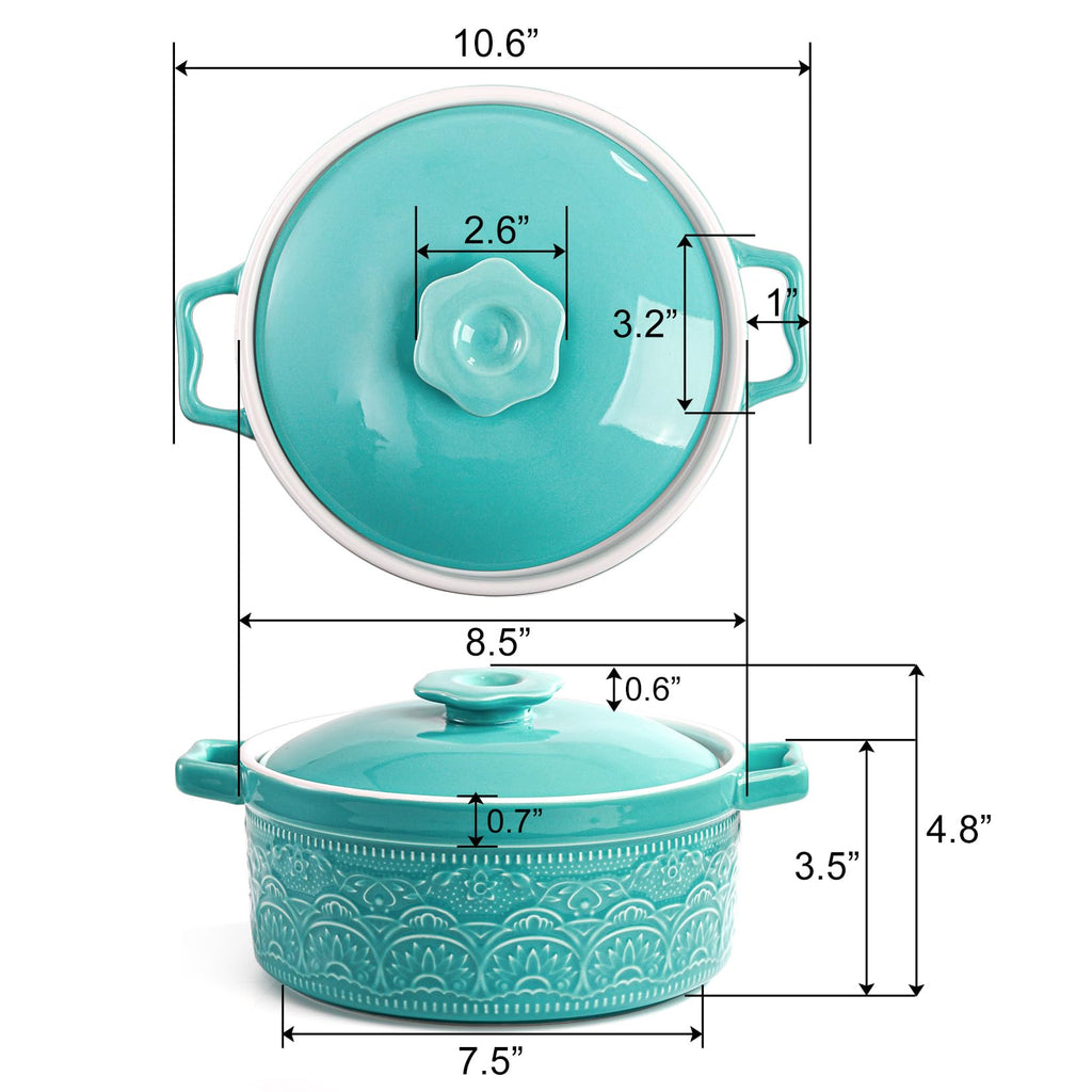 2 Quart Round Ceramic Casserole Dish with Lid, 7.5 Inch Covered Casserole for Oven, Glazed Ceramic Baking Dish