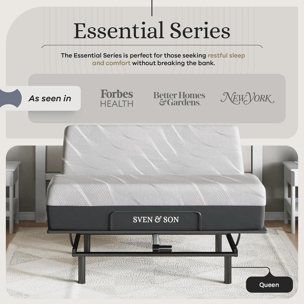 Sven and Son Essential Adjustable Bed Base (Frame) + 14 inch Hybrid Spring Matt (Medium Soft), Easy Assembly, Head