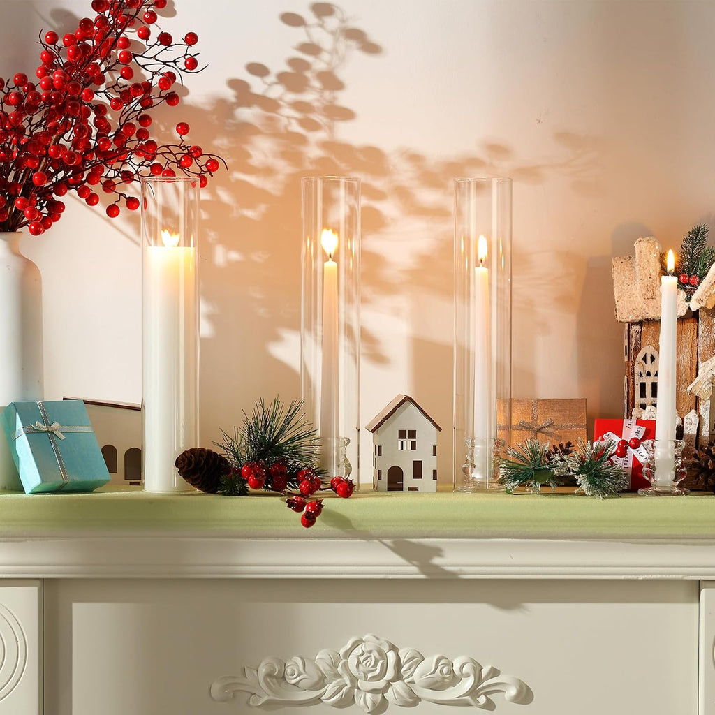 Glass Hurricane Candle Holders Candlestick Bulk 12.6",Clear,24 Set | 2.2" Taper Clear Candlestick Holders, Open Ended
