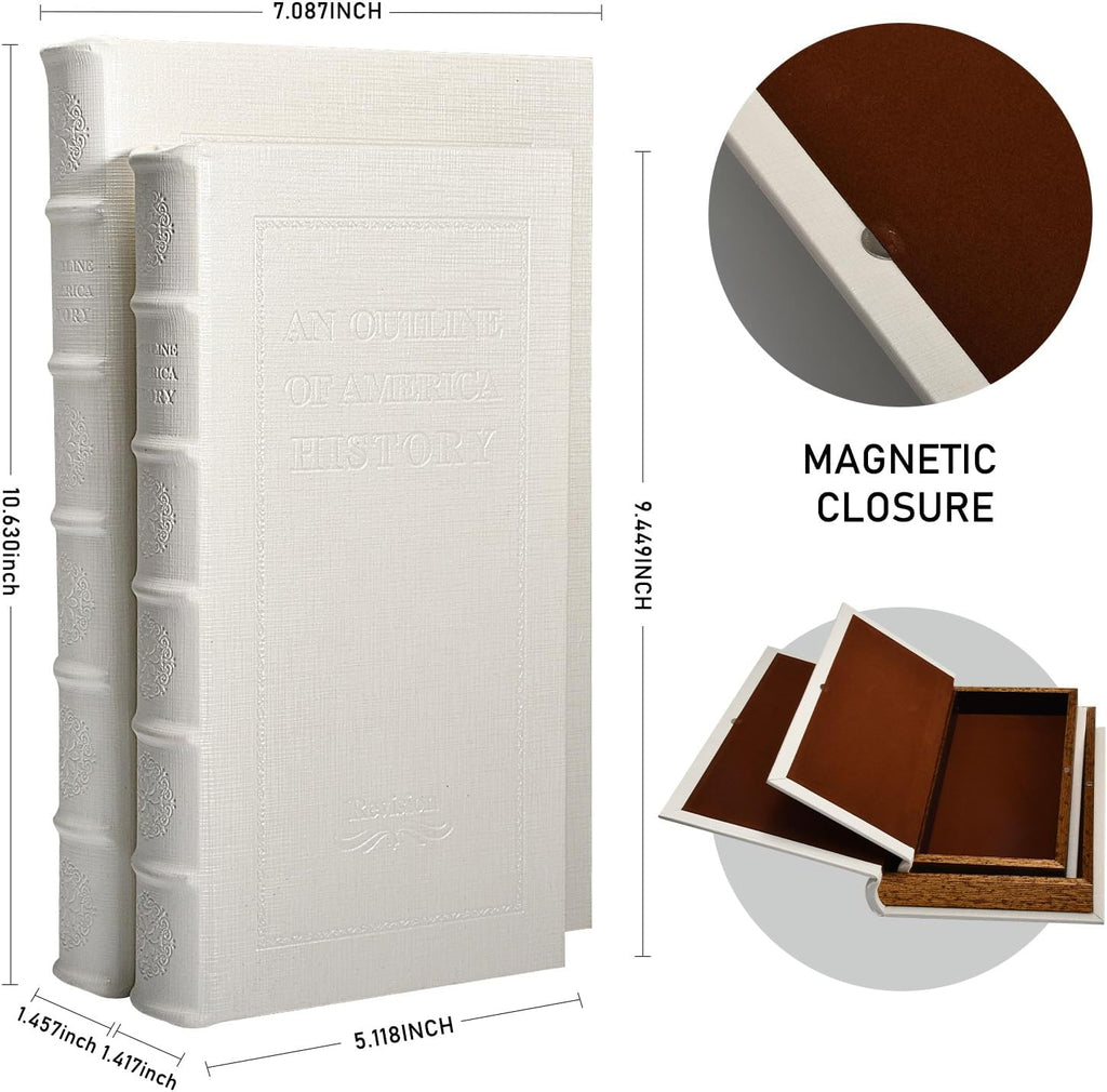 Decorative White Faux Leather Wooden Book Box Decor, Cafe Table, and Bookshelf - Fashion Storage Box (YD-C105 L+S) - Set of 2