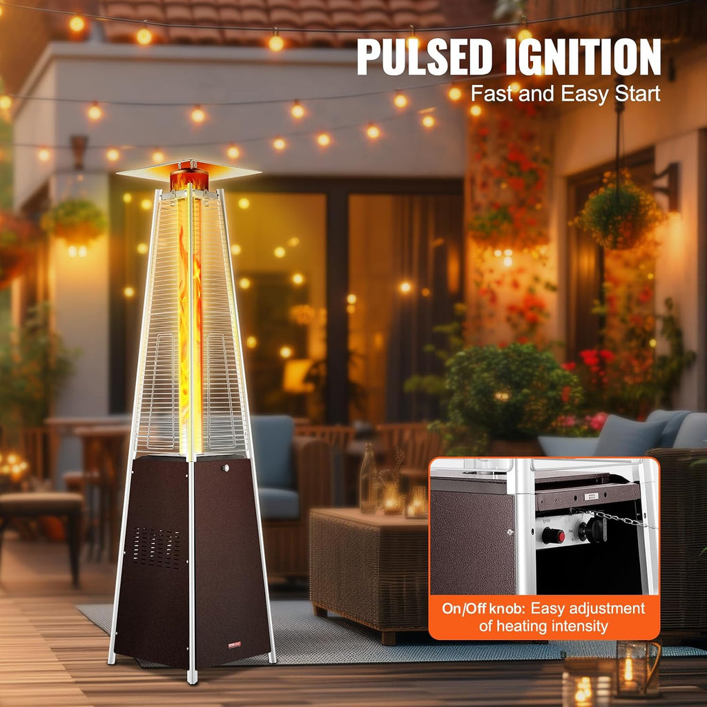 Patio Heater for Outdoor Use, 48000BTU Pyramid Propane Heater w/Wheels, Quartz Glass Tube Outdoor Patio Flame Heater