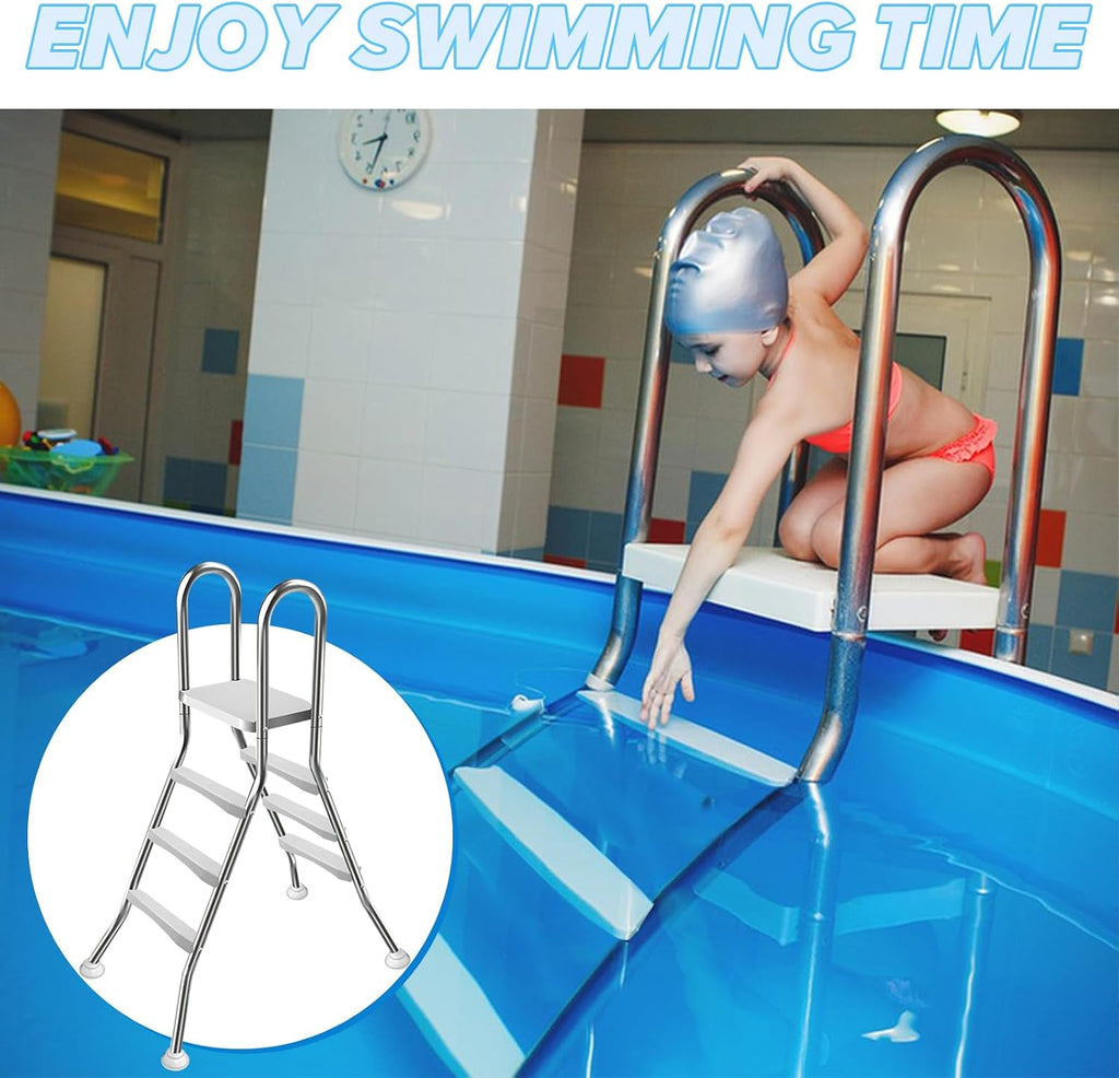 Above Ground Pool Ladder,42" Heavy Duty Luxury Pool Ladder with Platform,3-Steps Swimming Pool Ladder,304 Stainless