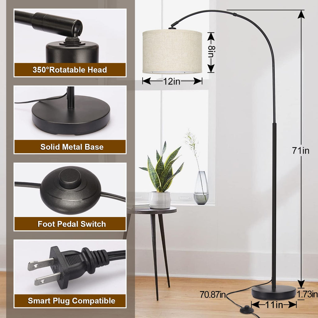 Arc Floor Lamps, Modern Standing Lamp with Adjustable Hanging Drum Shade, Tall Pole Lamp with Foot Switch, Over